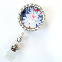 Gray Kitty Cat - Retractable ID Badge Reel - Animal Badge Holder - Vet Badge Reel - Nurse Badge Holder - Nursing Badge Clip - Teacher Badge - Thumbnail 1