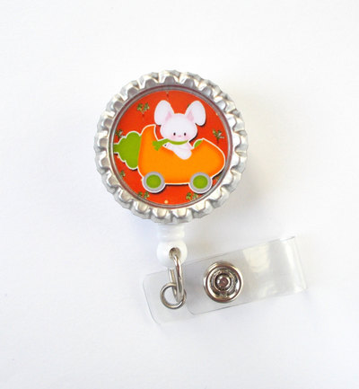 Bobby the bunny - nursing badge holder - teacher badge reel - nurse name badge - nurses badge - bunny badge reel - rn badge - easter badge