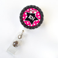 RN Star Black - Nurse Badge Reel - Nursing Badge - Nurse Badge Clip - Cute Badge Reel - Registered Nurse Badge Holder - OR Badge Holder - Thumbnail 1