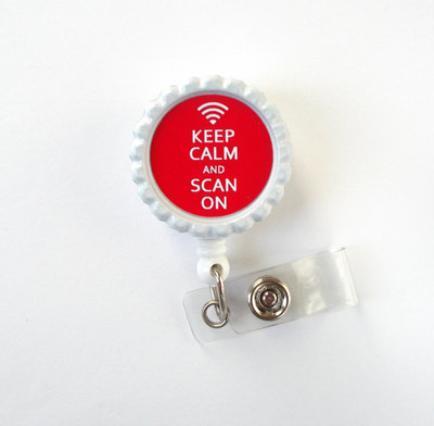 Keep calm and scan on red - rt badge reel - sonographer badge holder - ultrasound technician badge holder - xray technician badge