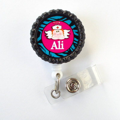 Personalized nurse angel pink  - name badge holder - retractable id badge reel  - nurse badge holder - nursing badge holder