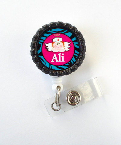 Personalized nurse angel pink  - name badge holder - retractable id badge reel  - nurse badge holder - nursing badge holder