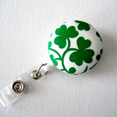 Retractable id badge holder - id badge reel  - name badge holder - nurses badge holder - holiday badge reel - st. patrick&#39;s day shamrocks