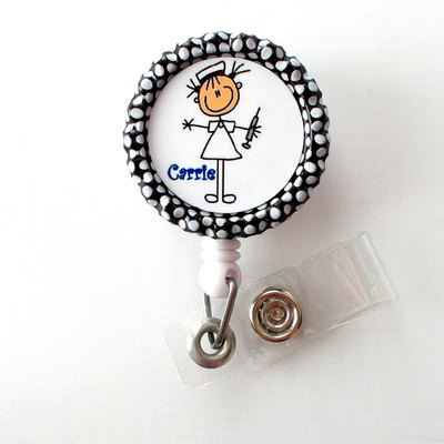 Personalized stick nurse  - name badge holder - retractable id badge reel  - nurse badge holder - nursing badge holder