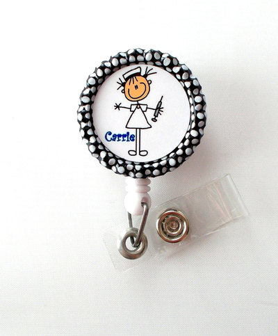 Personalized stick nurse  - name badge holder - retractable id badge reel  - nurse badge holder - nursing badge holder