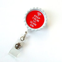 Keep Calm and Scan On Red - RT Badge Reel - Sonographer Badge Holder - Ultrasound Technician Badge Holder - Xray Technician Badge - Thumbnail 1