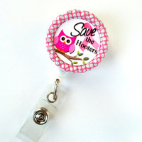 Save the Hooters Badge Holder - Breast Cancer Badge Reel - Nursing Badge - Teacher Badge Reel - Medical Badge - Breast Cancer Awareness - Thumbnail 1