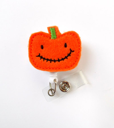 Peter the pumpkin - unique id badge reel - halloween badge holder - cute badge reel - nurse badge holder - nursing badge clip - felt badge