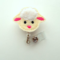 Sweet Lamb - Retractable ID Badge Reel - Name Badge Holder - Cute Badge Reel - Nurse Badge Holder - Nursing Badge Clip - Feltie Badge - Thumbnail 1