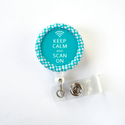 Keep calm and scan on aqua - cute badge reel - sonogram badge holder - ultrasound badge holder - xray technician badge - xray tech id badge