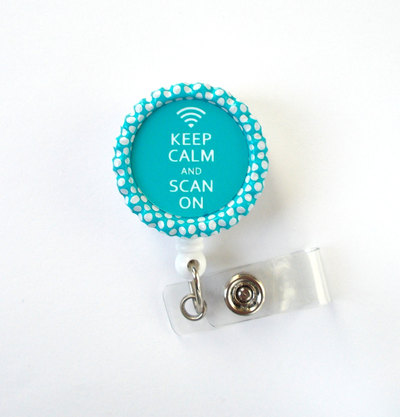 Keep calm and scan on aqua - cute badge reel - sonogram badge holder - ultrasound badge holder - xray technician badge - xray tech id badge