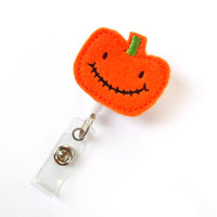 Peter the Pumpkin - Unique ID Badge Reel - Halloween Badge Holder - Cute Badge Reel - Nurse Badge Holder - Nursing Badge Clip - Felt Badge - Thumbnail 1