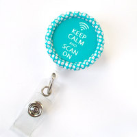 Keep Calm and Scan On Aqua - Cute Badge Reel - Sonogram Badge Holder - Ultrasound Badge Holder - Xray Technician Badge - Xray Tech ID Badge - Thumbnail 1