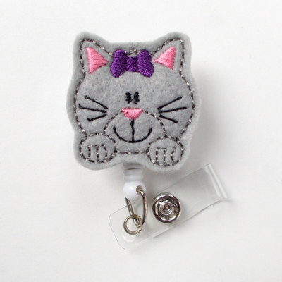 Kitty the cat - retractable id badge reel - name badge holder - cute badge reel - nurse badge holder - nursing badge clip - teacher badge
