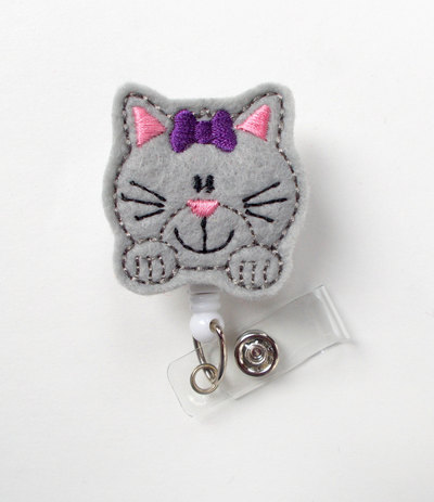 Kitty the cat - retractable id badge reel - name badge holder - cute badge reel - nurse badge holder - nursing badge clip - teacher badge