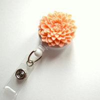 Peach Chrysanthemum Flower  - Name Badge Holder - Retractable ID Badge Reel  - Nurse ID Badge Clip - Flower Badge Holder - Teacher Badge - Thumbnail 2
