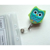 Blue and Green Owl - Retractable ID Felt Badge Holder - Name Badge Holder - Cute Badge Reel - Thumbnail 2