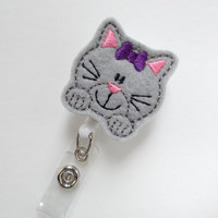 Kitty the Cat - Retractable ID Badge Reel - Name Badge Holder - Cute Badge Reel - Nurse Badge Holder - Nursing Badge Clip - Teacher Badge - Thumbnail 1