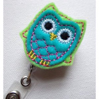 Blue and Green Owl - Retractable ID Felt Badge Holder - Name Badge Holder - Cute Badge Reel - Thumbnail 3