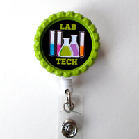 Lab Tech - Retractable Badge Reel - Name Badge Holder - Lab Technician Badge - Laboratory Technician Badge - Bottle Cap Badge Reel - Thumbnail 2