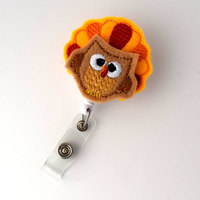 Tina the Turkey - Retractable ID Badge Reel - Name Badge Holder - Unique Badge Reel - Nurse Badge Holder - Nursing Badge Clip - Felt Badge - Thumbnail 2