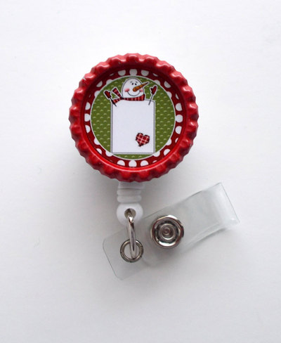 Folk art snowman - nursing badge holder - er nurse badge reel  - santa claus badge - nurses badge - cute badge reel