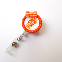 Flip Flop Orange - Retractable ID Badge Reel - Name Tag Badge - Cute ID Badge Reel - Nurse Badge Clip - Pediatric Badge - Teacher ID Badge - Thumbnail 2