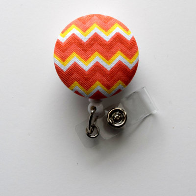 Orange and yellow chevron stripe - retractable id badge holder - cute id badge reel - name tag holder - nursing badge clip