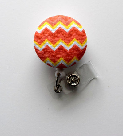 Orange and yellow chevron stripe - retractable id badge holder - cute id badge reel - name tag holder - nursing badge clip