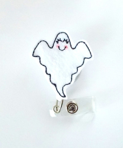 Gina the ghost  - nurses badge holder - felt badge - nursing badge holder - teacher badge reel - rn badge reel - halloween badge