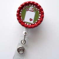 Folk Art Snowman - Nursing Badge Holder - ER Nurse Badge Reel  - Santa Claus Badge - Nurses Badge - Cute Badge Reel - Thumbnail 1