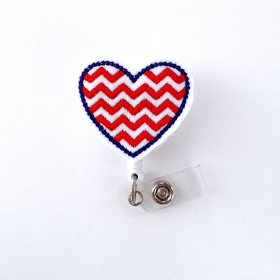 Patriotic chevron heart - rn badge holder - nursing badge holder - medical badge reel - 4th of july - teacher badge - pharmacist badge