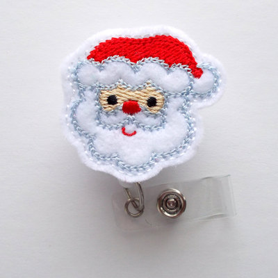 Santa claus curly hair - retractable id felt badge holder - christmas badge reel - nurses badge holder - medical badge - teacher badge