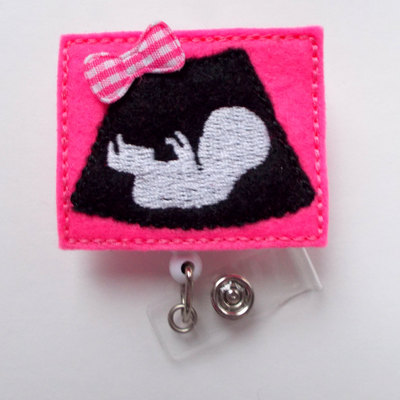 Ultrasound - retractable badge reel - name badge holder - sonographer badge - medical badge - felt badge - ob/gyn badge - pediatric id
