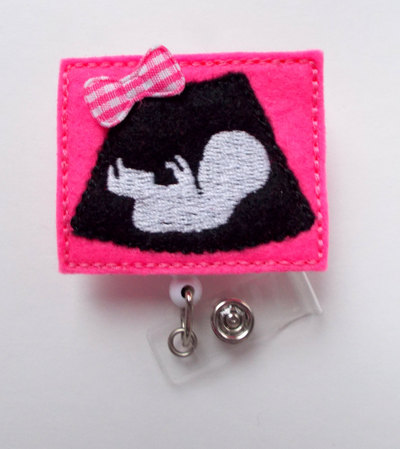 Ultrasound - retractable badge reel - name badge holder - sonographer badge - medical badge - felt badge - ob/gyn badge - pediatric id