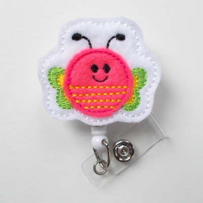 Happy butterfly - retractable id badge reel - name badge holder - cute badge reel - nurse badge holder - nursing badge clip - felt badge