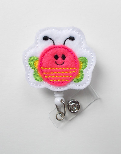 Happy butterfly - retractable id badge reel - name badge holder - cute badge reel - nurse badge holder - nursing badge clip - felt badge