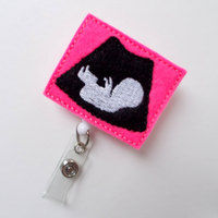 Ultrasound - Retractable Badge Reel - Name Badge Holder - Sonographer Badge - Medical Badge - Felt Badge - OB/GYN Badge - Pediatric ID - Thumbnail 1