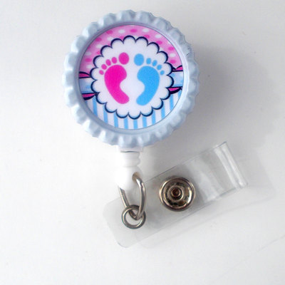Labor and delivery nurse baby pink and blue baby feet - pediatric badge holder - nursing badge reel - name badge holder - rn - ob badge clip