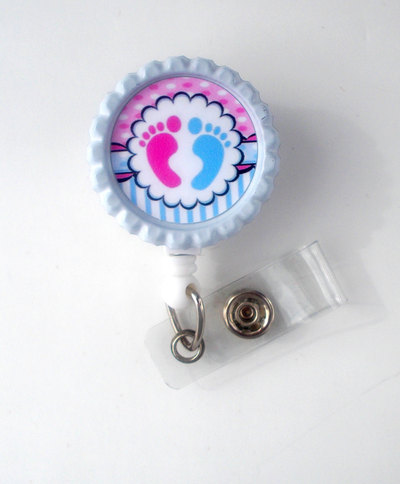 Labor and delivery nurse baby pink and blue baby feet - pediatric badge holder - nursing badge reel - name badge holder - rn - ob badge clip