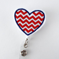 Patriotic Chevron Heart - RN Badge Holder - Nursing Badge Holder - Medical Badge Reel - 4th of July - Teacher Badge - Pharmacist Badge - Thumbnail 2