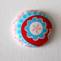 Blue and Red Flower - ID Badge Reel - Name Badge Holder - Flower Badge Reel - Fabric Button Badge Holder - Thumbnail 1