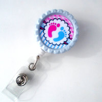 Labor and Delivery Nurse Baby Pink and Blue Baby Feet - Pediatric Badge Holder - Nursing Badge Reel - Name Badge Holder - RN - OB Badge Clip - Thumbnail 2