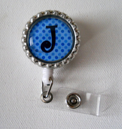 Initial blue - retractable id badge reel - badge holder - personal badge clip - rn badge - nurse badge reel - nursing badge holder