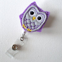 Purple Passion Owl - Retractable ID Badge Reel - Name Badge Holder - Cute Badge Reel - Nurse Badge Holder - Nursing Badge Clip - Felt Badge - Thumbnail 1