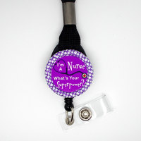 I&#39;m a Nurse What&#39;s Your Superpower Lanyard Purple - Nurse Stethoscope Tag - RN Lanyard - Nurse Badge Holder - RN Badge - Name Tag Holder - Thumbnail 2