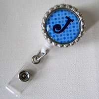 Initial Blue - Retractable ID Badge Reel - Badge Holder - Personal Badge Clip - RN Badge - Nurse Badge Reel - Nursing Badge Holder - Thumbnail 1