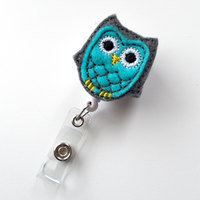 Blue and Gray Owl - Retractable ID Badge Reel - Name Badge Holder - Cute Badge Reel - Nurse Badge Holder - Nursing Badge Clip - Feltie Badge - Thumbnail 2
