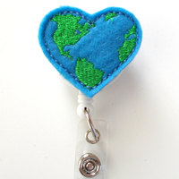 Earth Heart - Retractable Badge Reel - MD Badge Holder - Teacher Badge Reel - Nurse Badge Holder - Nursing Badge Clip - Felt Badge - Thumbnail 2