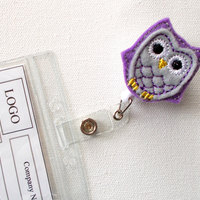 Purple Passion Owl - Retractable ID Badge Reel - Name Badge Holder - Cute Badge Reel - Nurse Badge Holder - Nursing Badge Clip - Felt Badge - Thumbnail 2